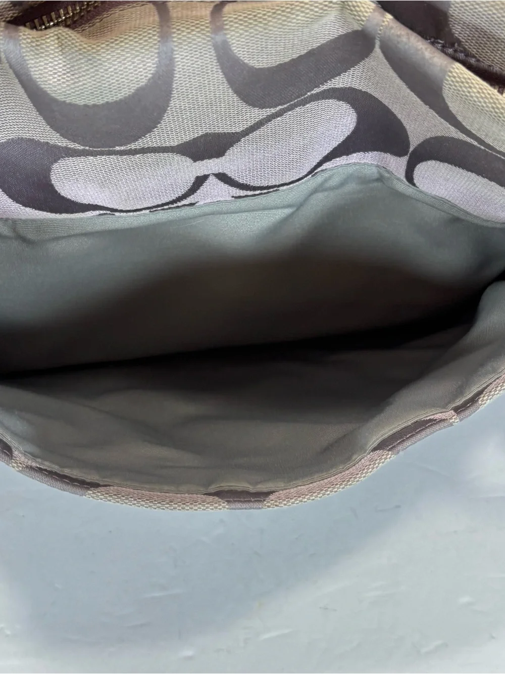 Coach Crossbody in Taupe and Lavender Trim